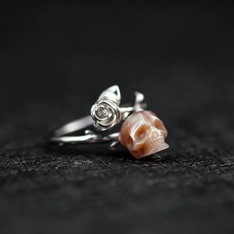 Rose Pearl Skull Ring sold by Belle Juri