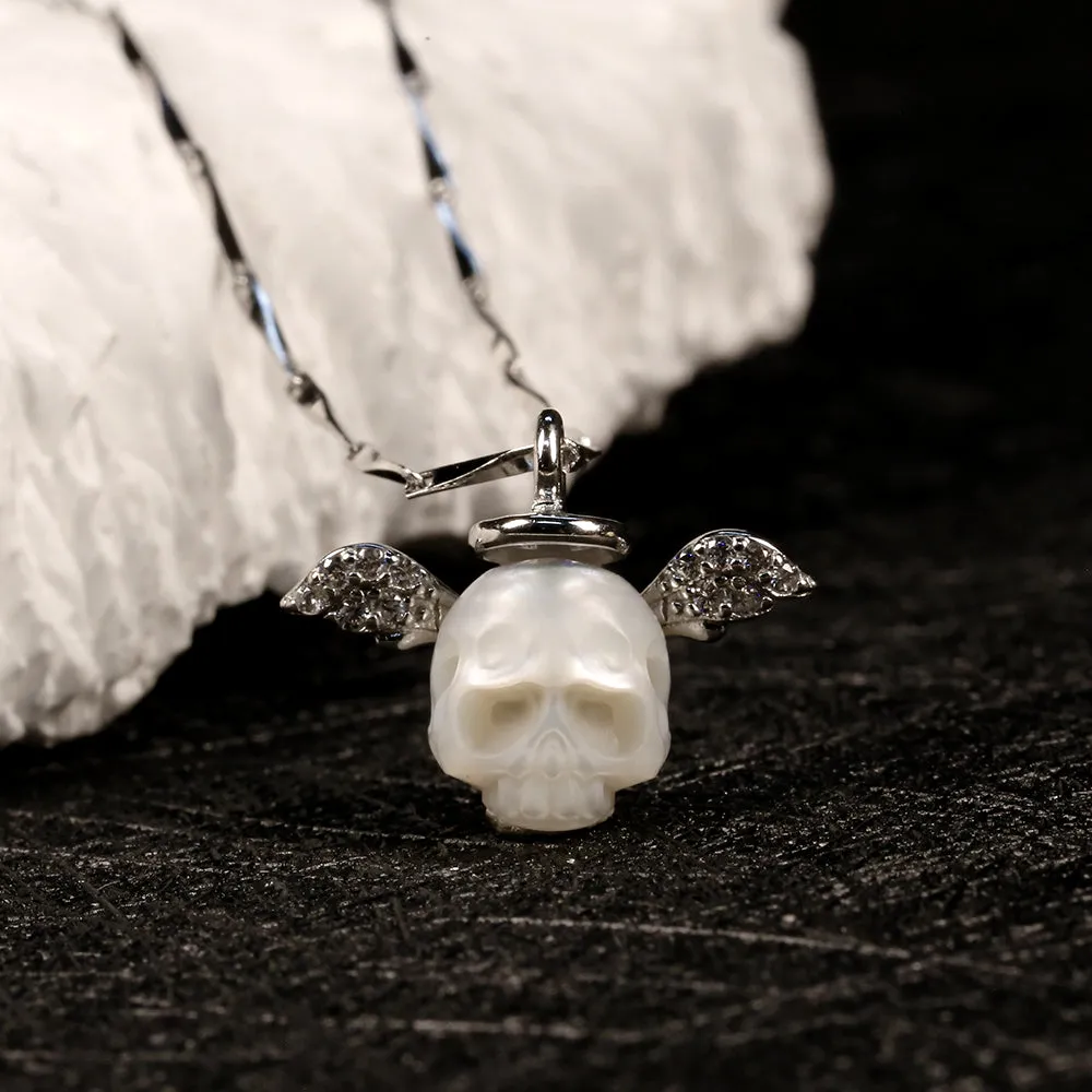 Angel Halo Wings Pearl Skull CZ Necklace sold by Belle Juri product image thumbnail 2
