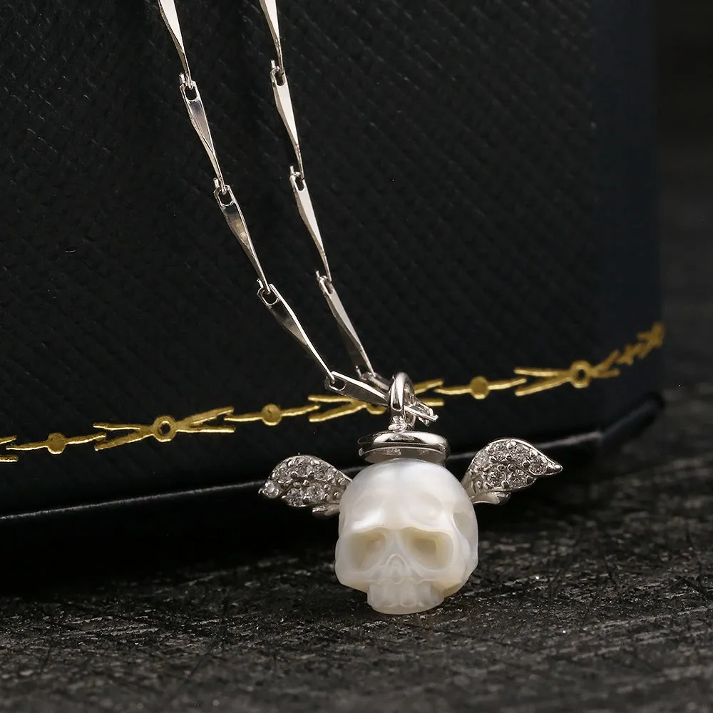 Angel Halo Wings Pearl Skull CZ Necklace sold by Belle Juri product image thumbnail 4