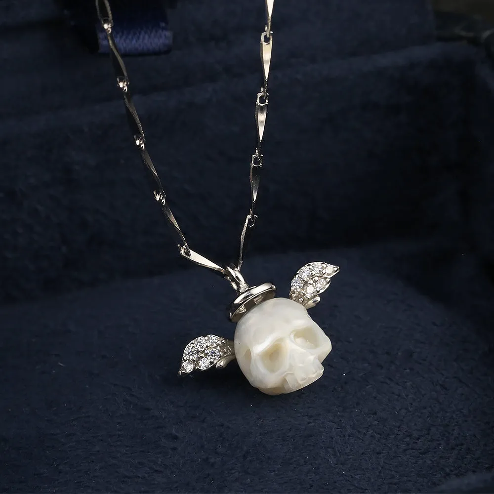 Angel Halo Wings Pearl Skull CZ Necklace sold by Belle Juri product image thumbnail 3