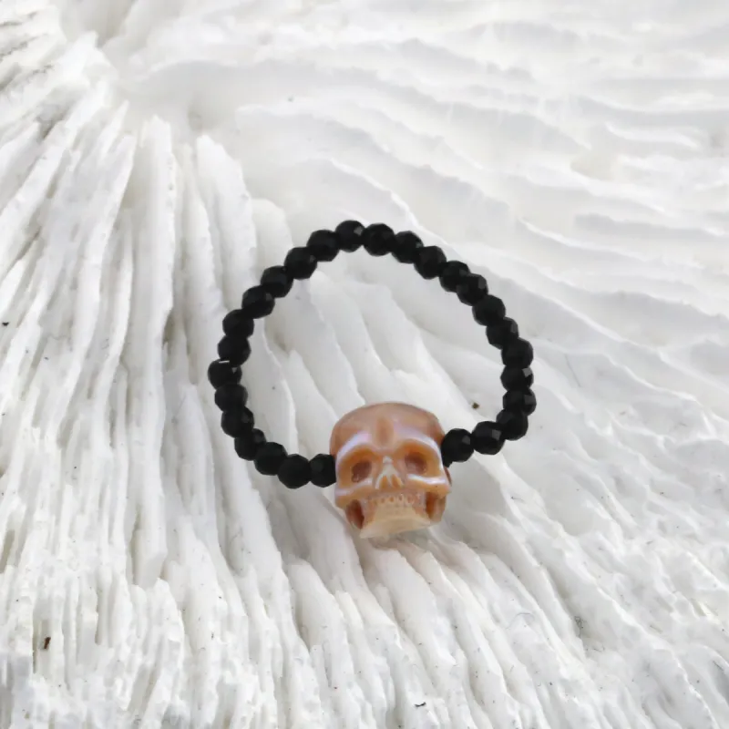 Handmade Black Spinel Pearl Skull Beaded Ring sold by Belle Juri