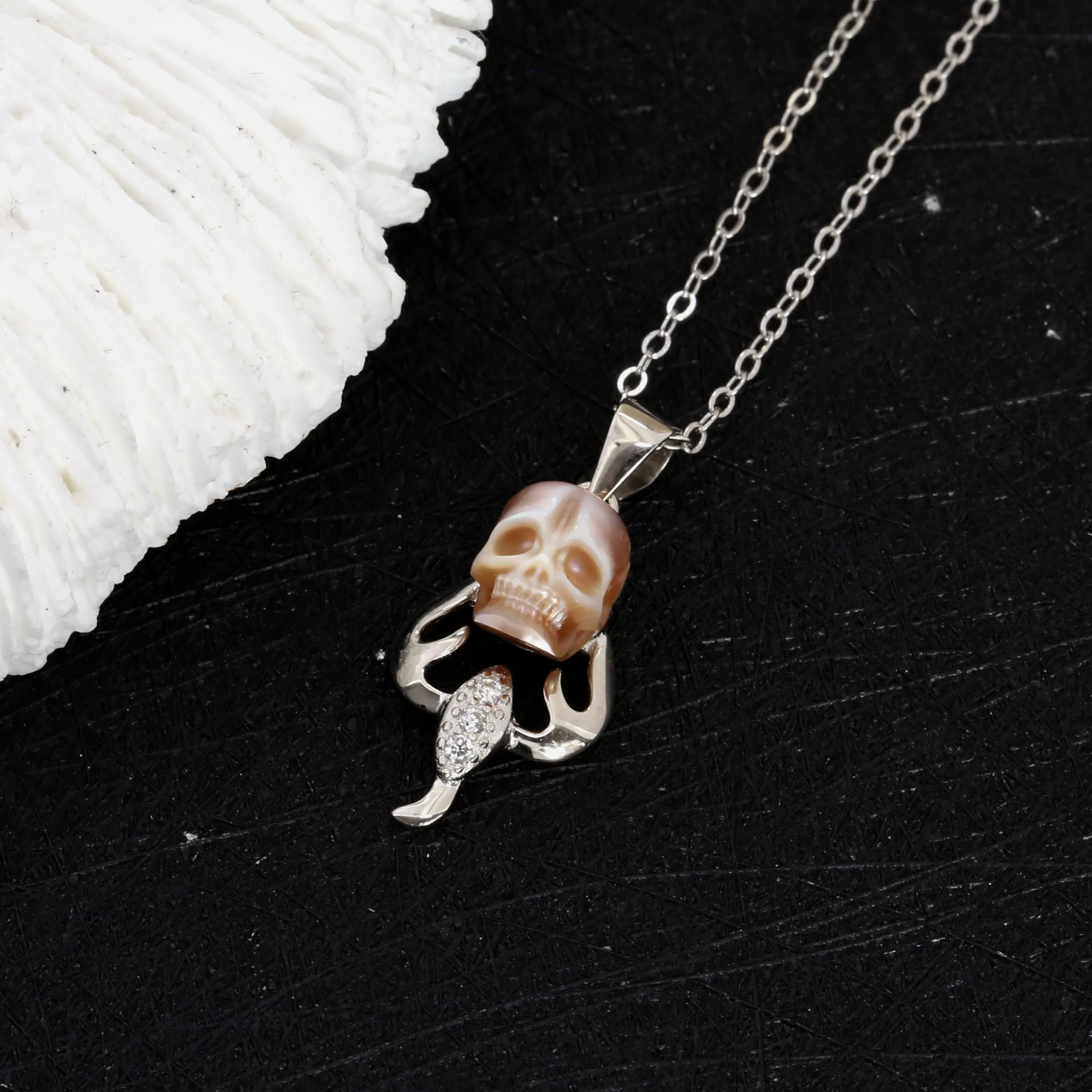 12 Zodiac Signs Scorpio Pearl Skull Necklace sold by Belle Juri product image thumbnail 2