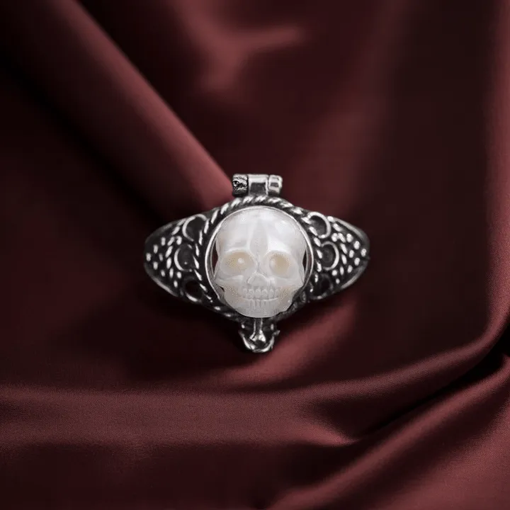 Vintage Gothic Pearl Skull Royal Pillbox Ring sold by Belle Juri