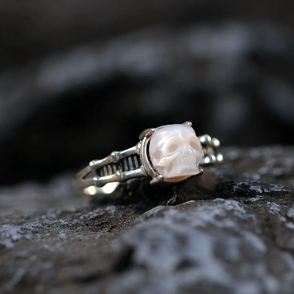 Pearl Skull Sterling Silver Spine Ring Band sold by Belle Juri