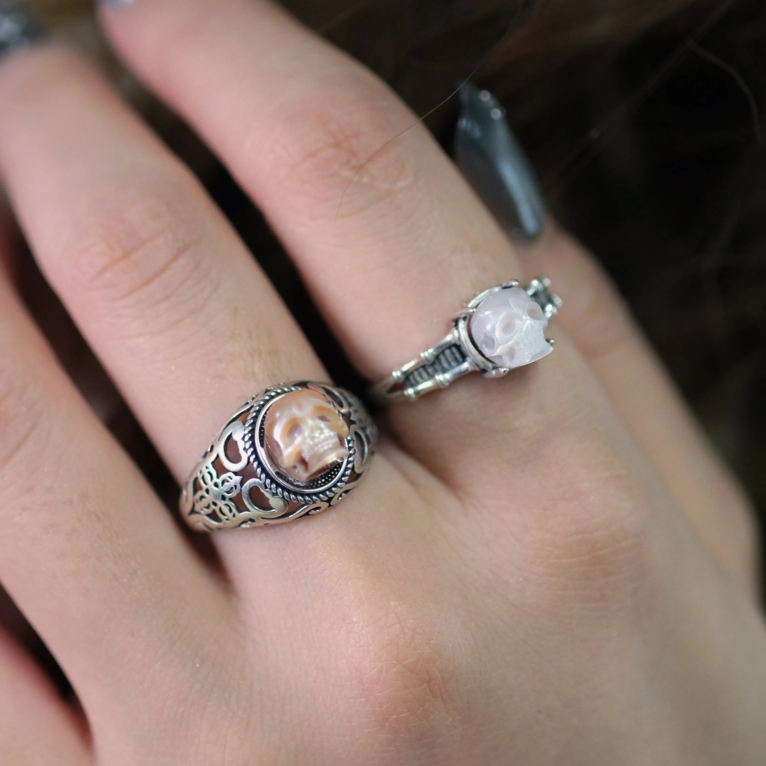 Pearl Skull Sterling Silver Spine Ring Band sold by Belle Juri product image thumbnail 2