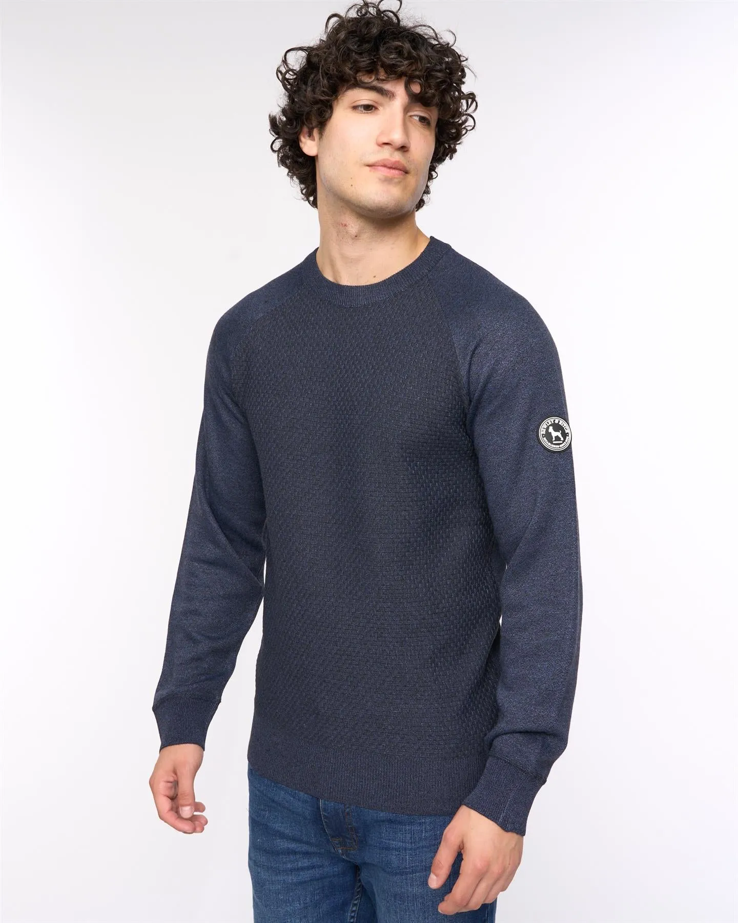 Crestfield Crew Knit Navy Marl sold by Bewley and Ritch