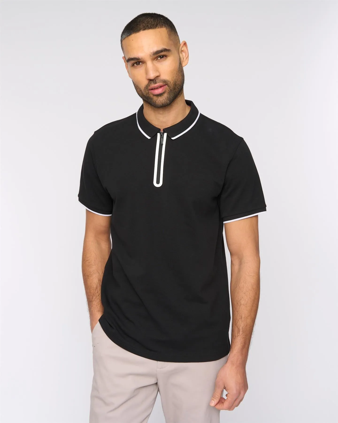 Oakden Zip Front Polo Black sold by Bewley and Ritch