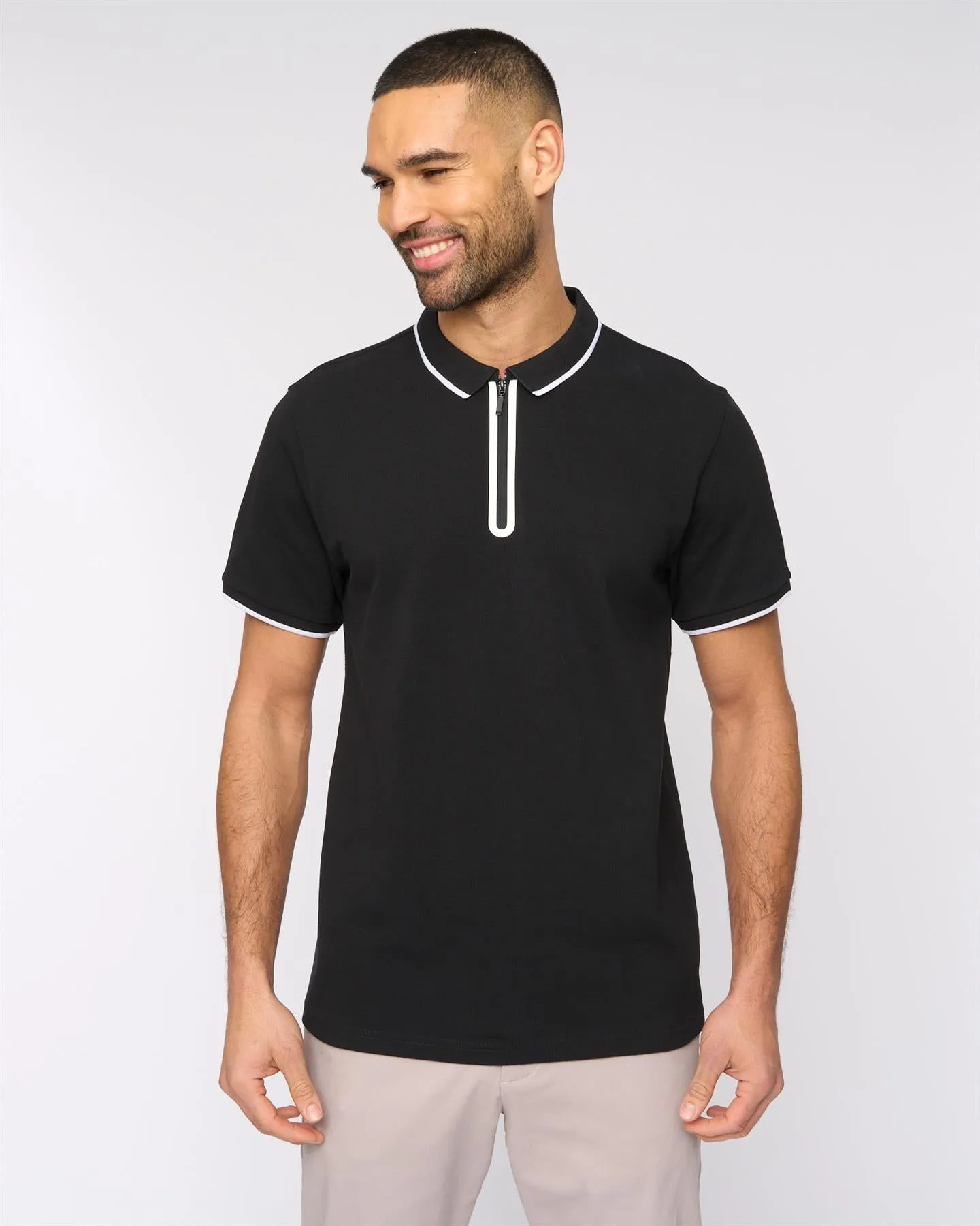 Oakden Zip Front Polo Black sold by Bewley and Ritch product image thumbnail 2