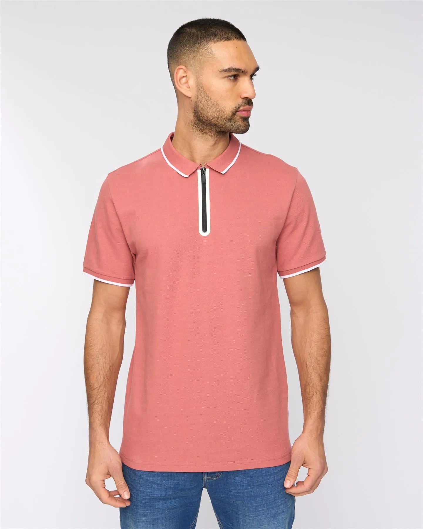 Oakden Zip Front Polo Pink sold by Bewley and Ritch