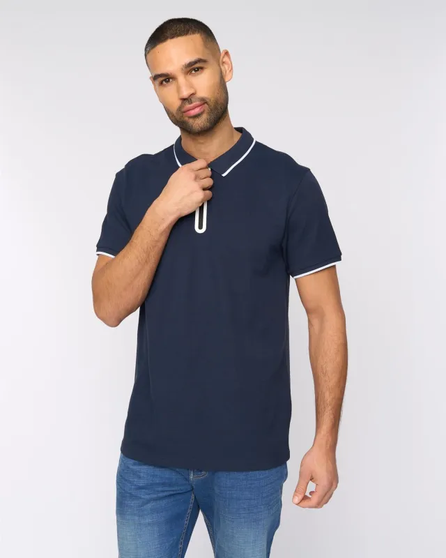 Oakden Zip Front Polo Navy sold by Bewley and Ritch