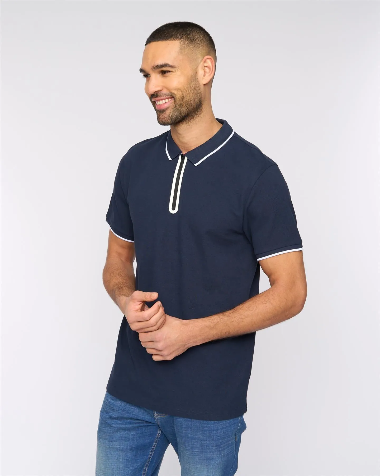 Oakden Zip Front Polo Navy sold by Bewley and Ritch product image thumbnail 2