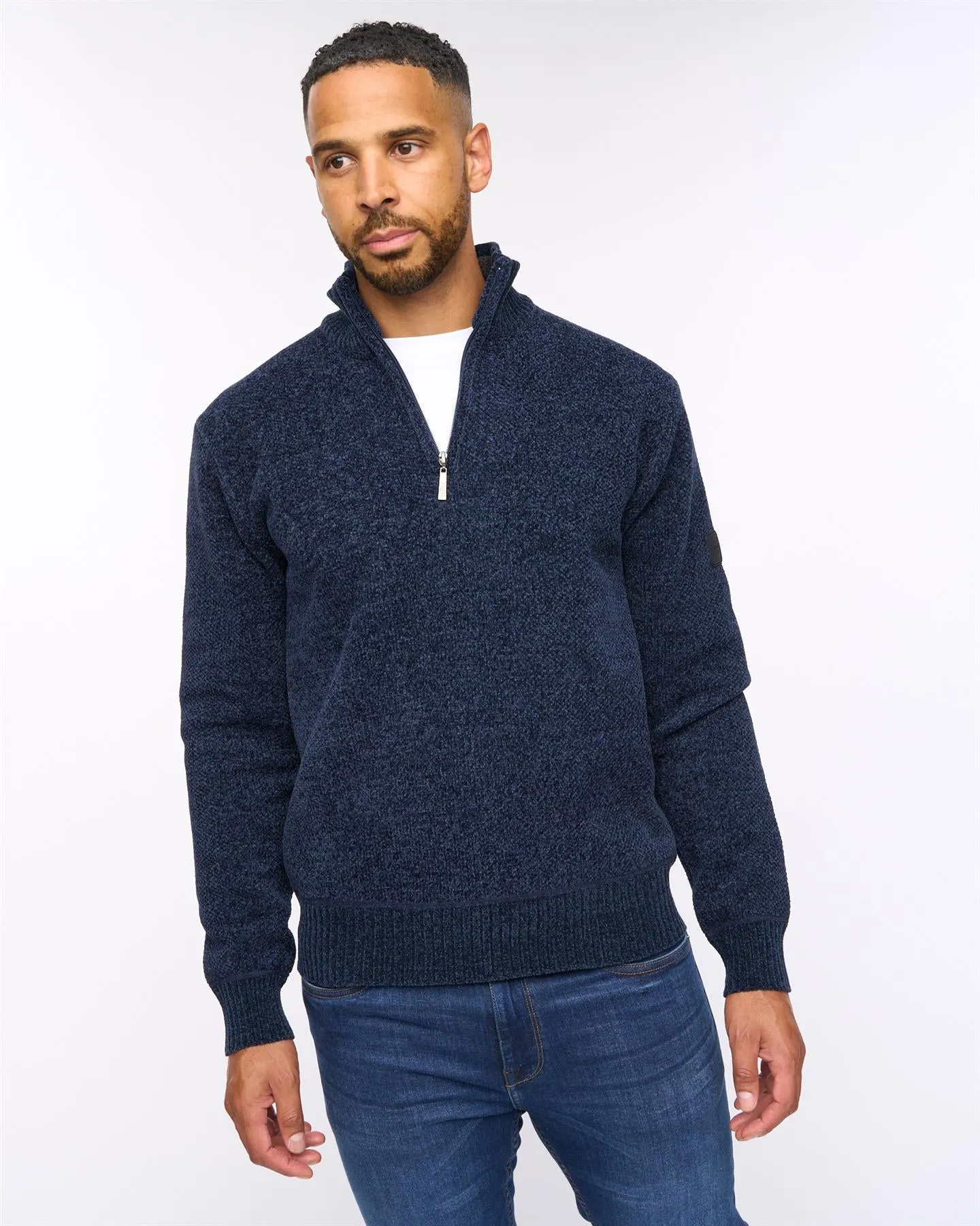 Harewood Chenille 1/4 Zip Jumper Navy sold by Bewley and Ritch