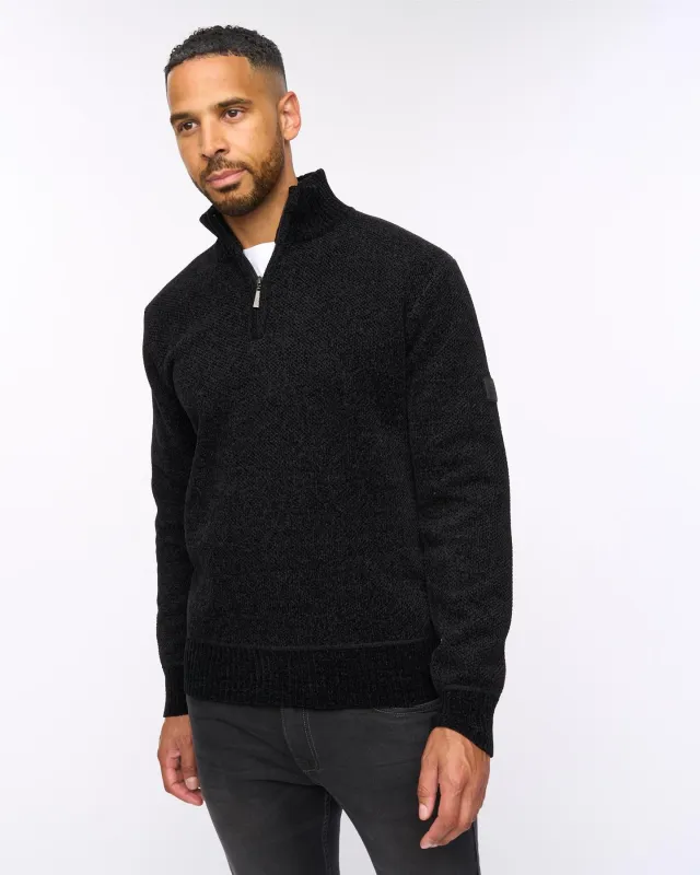 Harewood Chenille 1/4 Zip Jumper Black sold by Bewley and Ritch