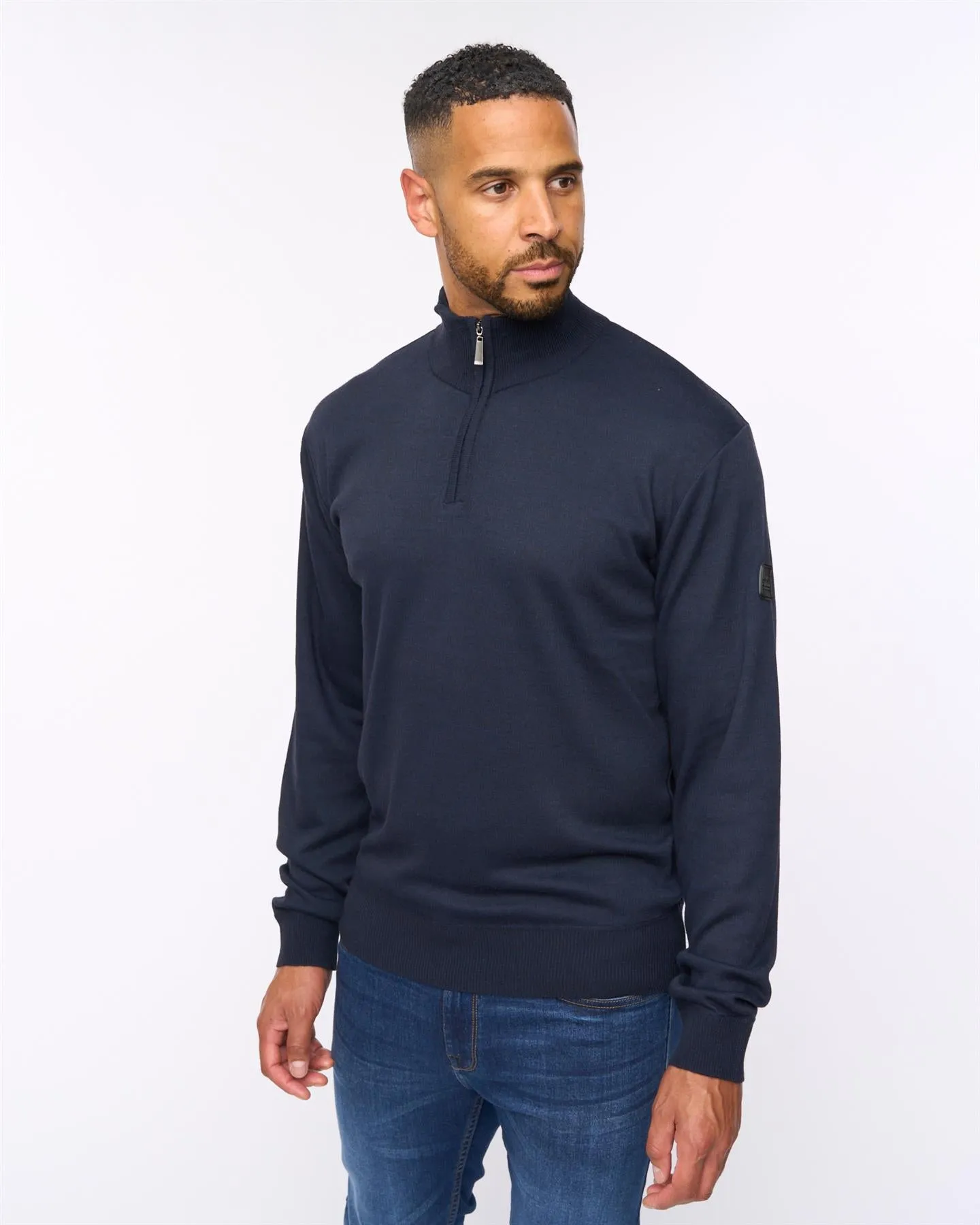 Delloway 1/4 Zip Funnel Neck Jumper Navy sold by Bewley and Ritch