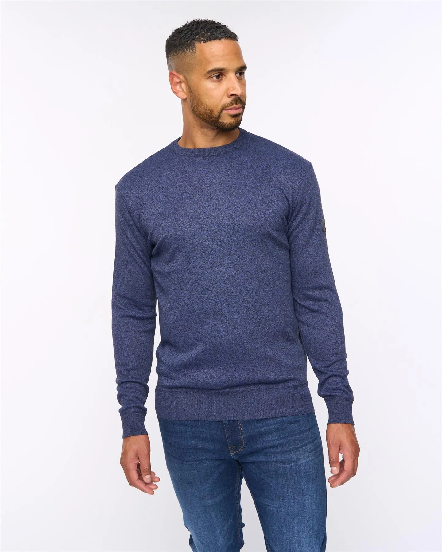 Pepston Crew Neck Jumper Navy Marl sold by Bewley and Ritch