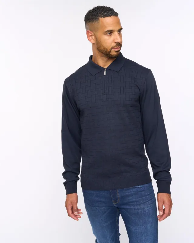 Aldrich 1/2 Zip Knit Polo Navy sold by Bewley and Ritch