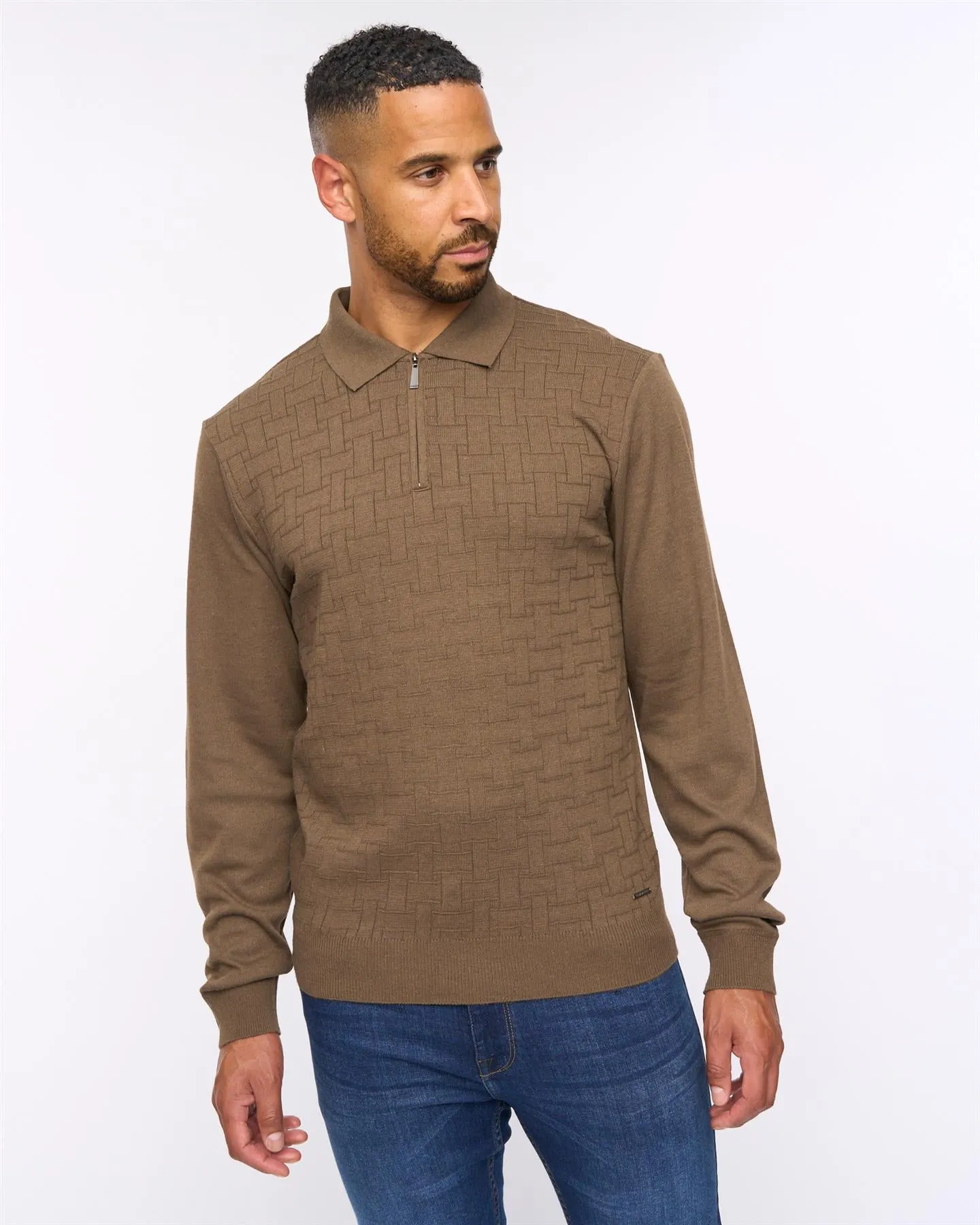 Aldrich 1/2 Zip Knit Polo Dark Taupe sold by Bewley and Ritch