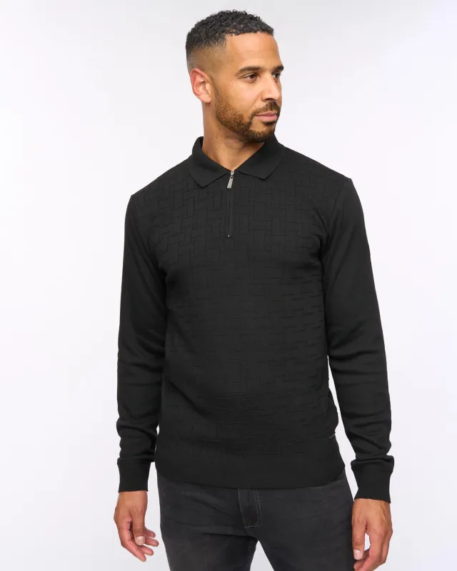 Aldrich 1/2 Zip Knit Polo Black sold by Bewley and Ritch