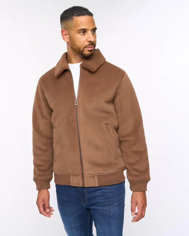 Lauwin Faux Suede Bomber Jacket Dark Tan sold by Bewley and Ritch