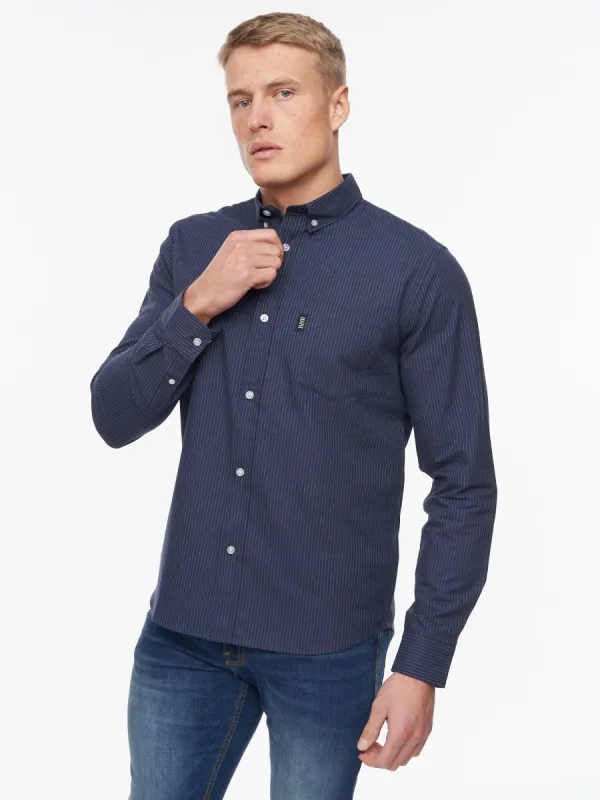 Dewey Oxford Shirt Navy Stripe sold by Bewley and Ritch