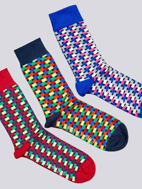 Vasili Socks 3pk Blue/Orange/Red sold by Bewley and Ritch