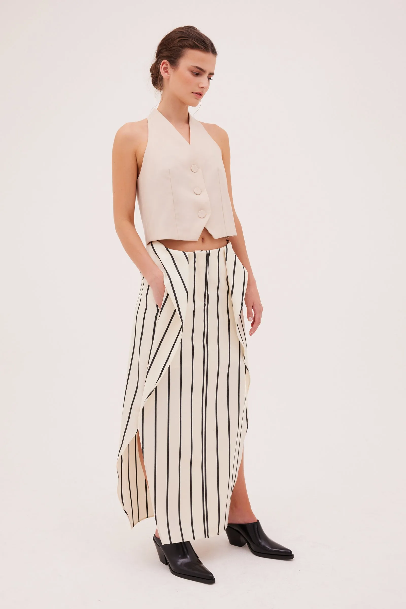 ECRU STRIPE TWILL IMPINGE SKIRT sold by Bianca Spender product image thumbnail 4