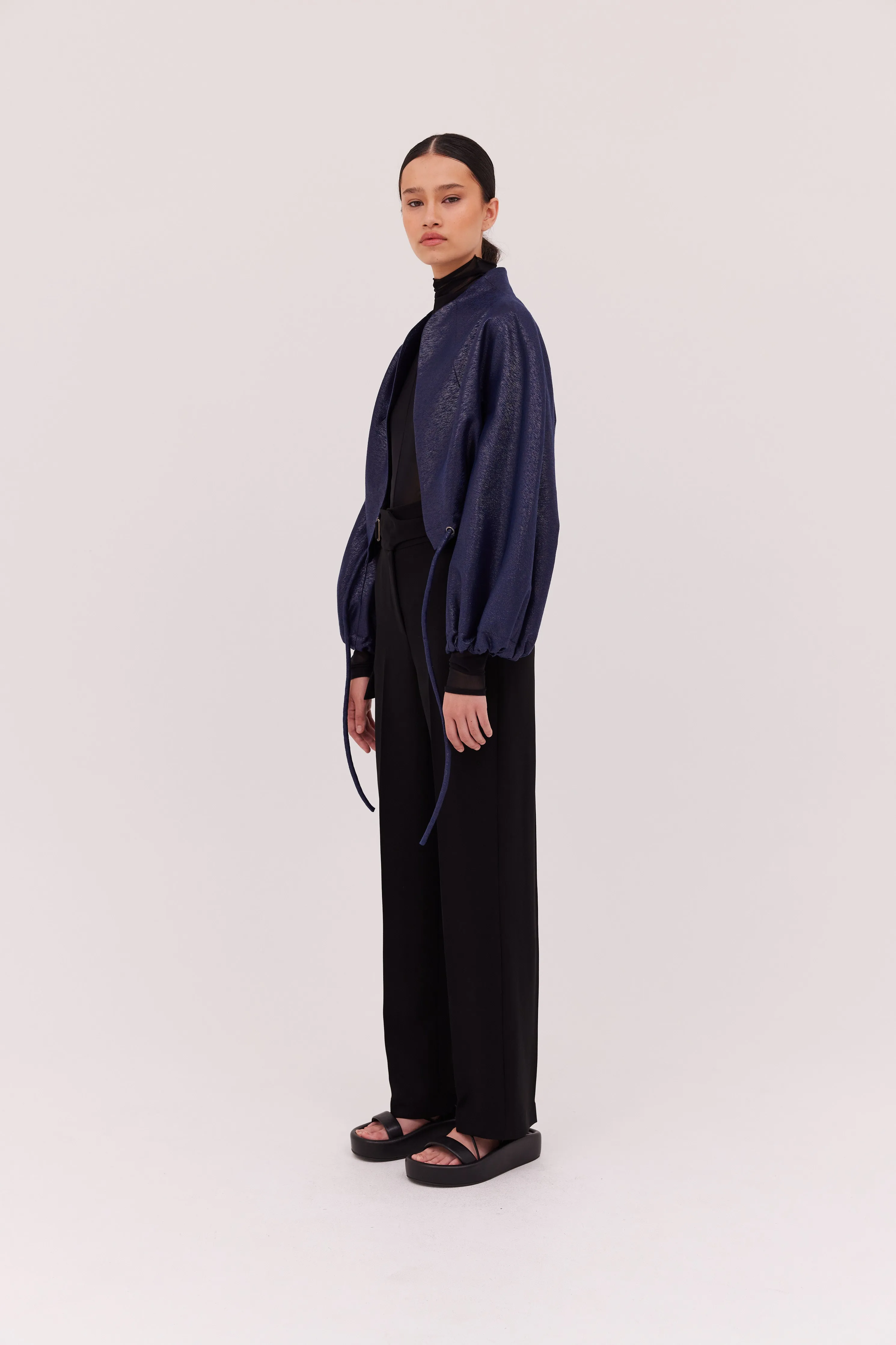 NAVY LUREX CAMPBELL CROP BOMBER sold by Bianca Spender product image thumbnail 5