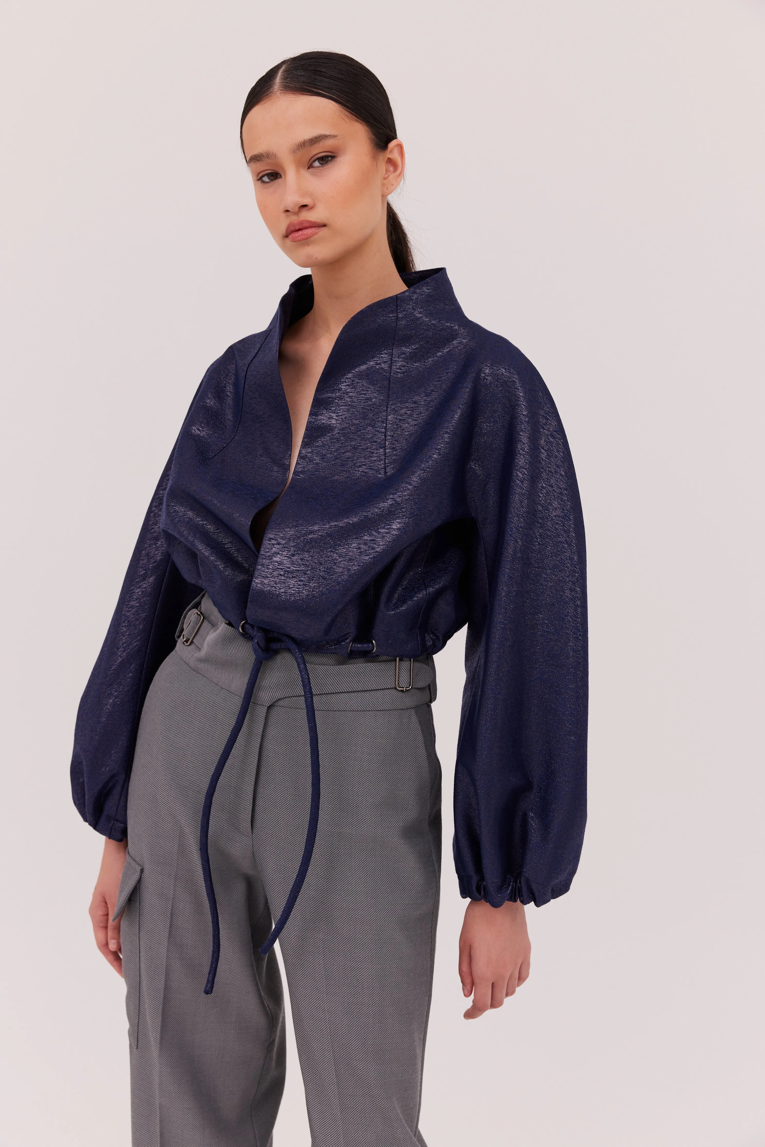 NAVY LUREX CAMPBELL CROP BOMBER sold by Bianca Spender product image thumbnail 3