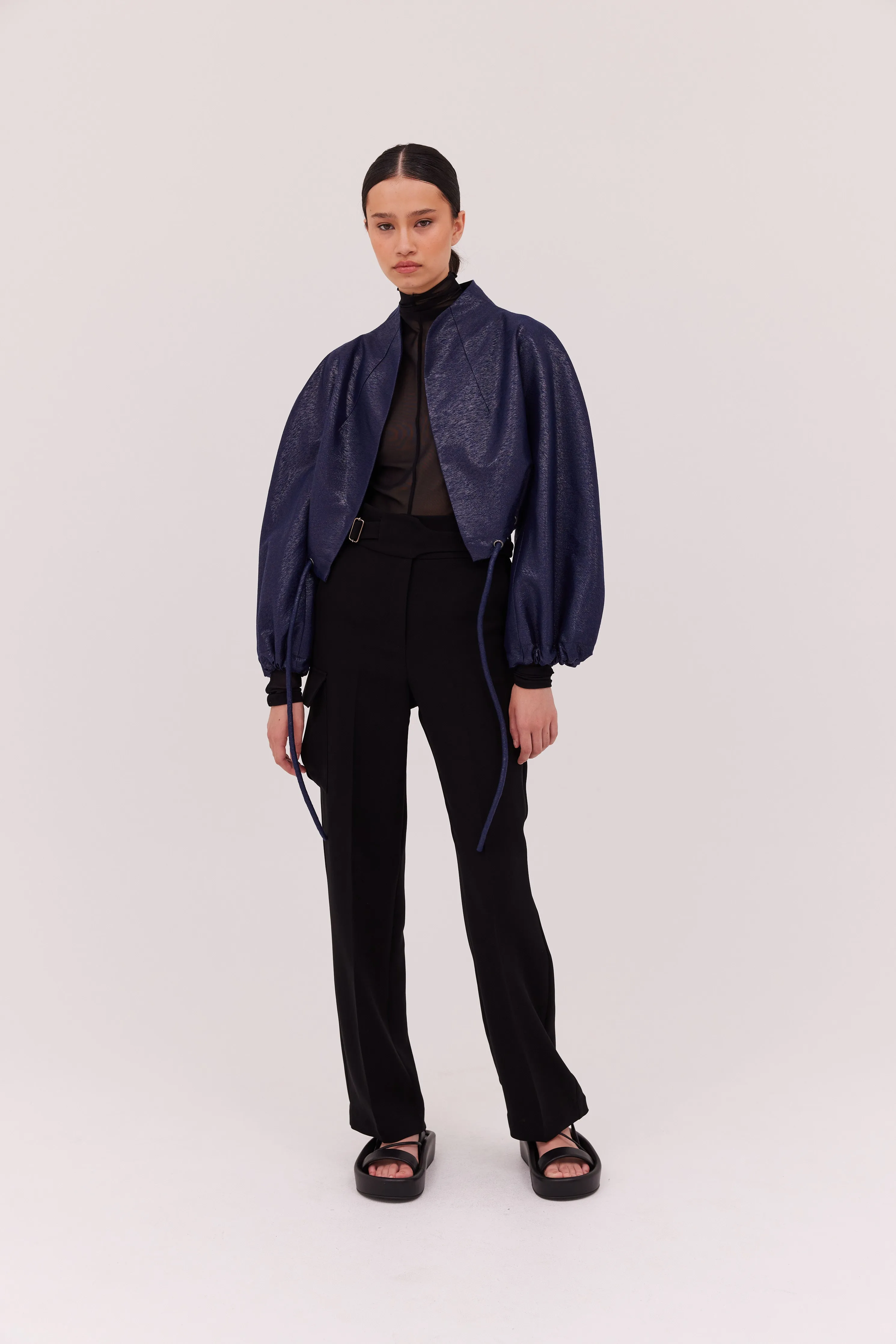 NAVY LUREX CAMPBELL CROP BOMBER sold by Bianca Spender product image thumbnail 2