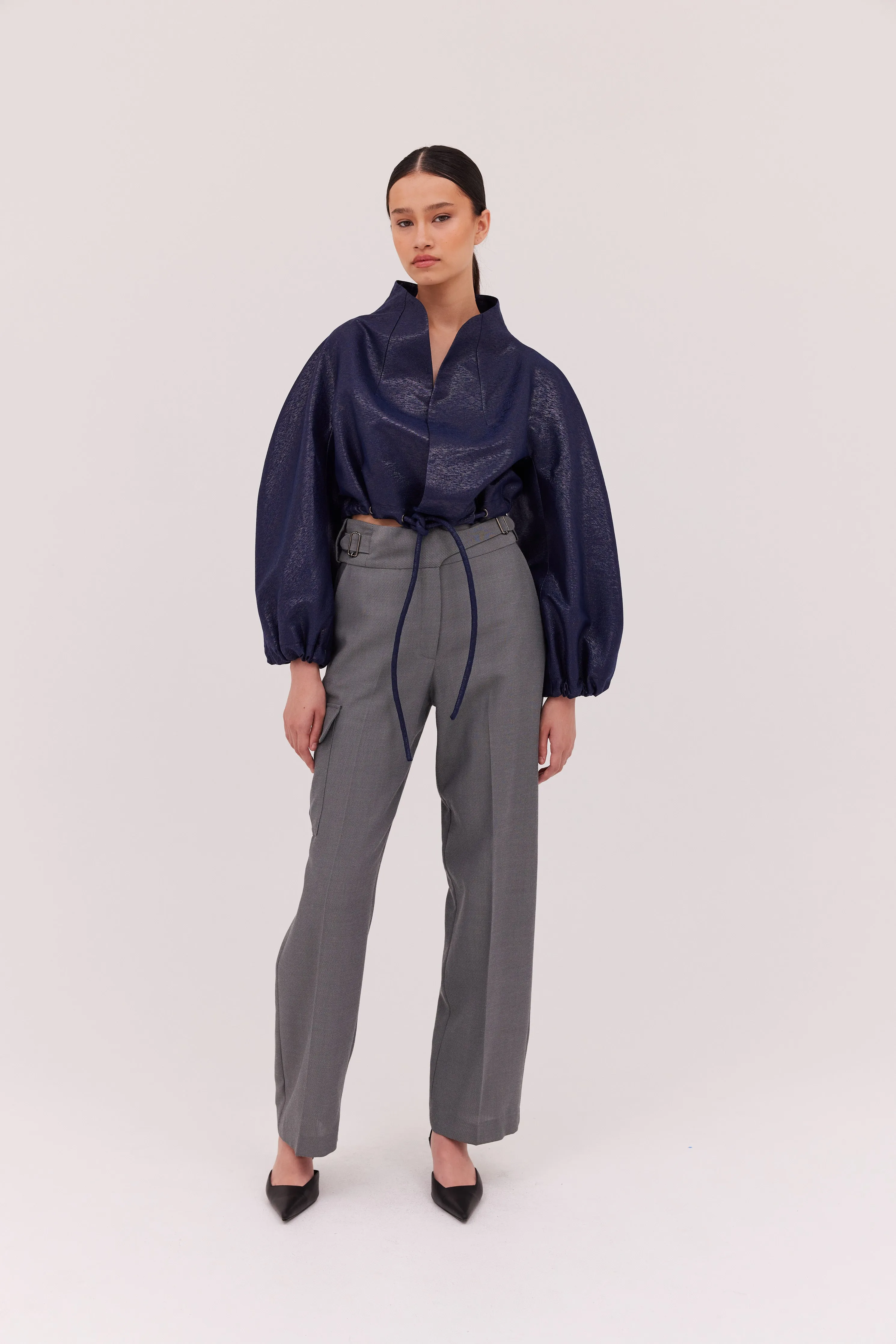 NAVY LUREX CAMPBELL CROP BOMBER sold by Bianca Spender product image thumbnail 4
