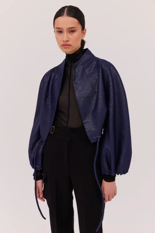 NAVY LUREX CAMPBELL CROP BOMBER sold by Bianca Spender