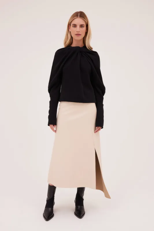 PUTTY LEATHERETTE DRAPER SKIRT sold by Bianca Spender