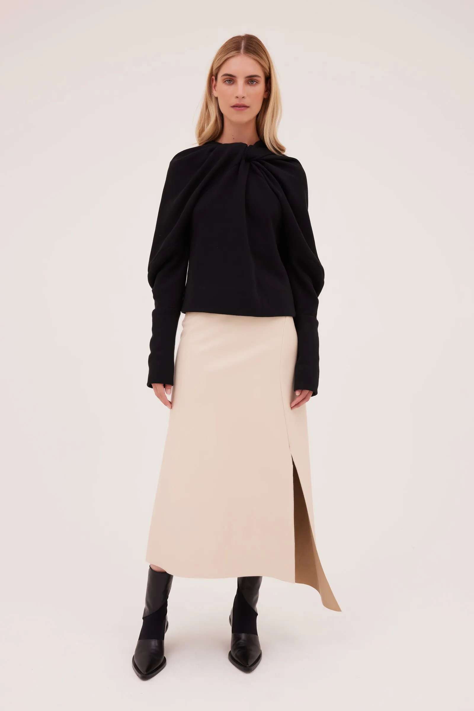 PUTTY LEATHERETTE DRAPER SKIRT sold by Bianca Spender