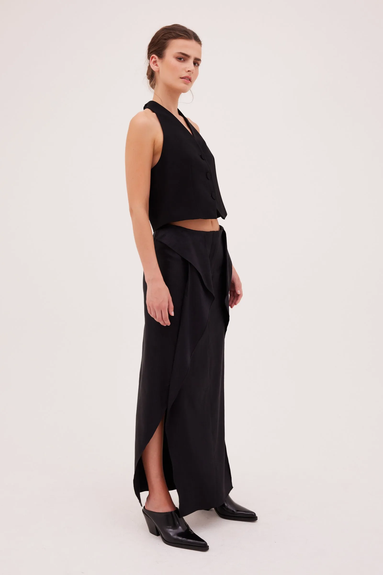 BLACK LINEN TWILL IMPINGE SKIRT sold by Bianca Spender