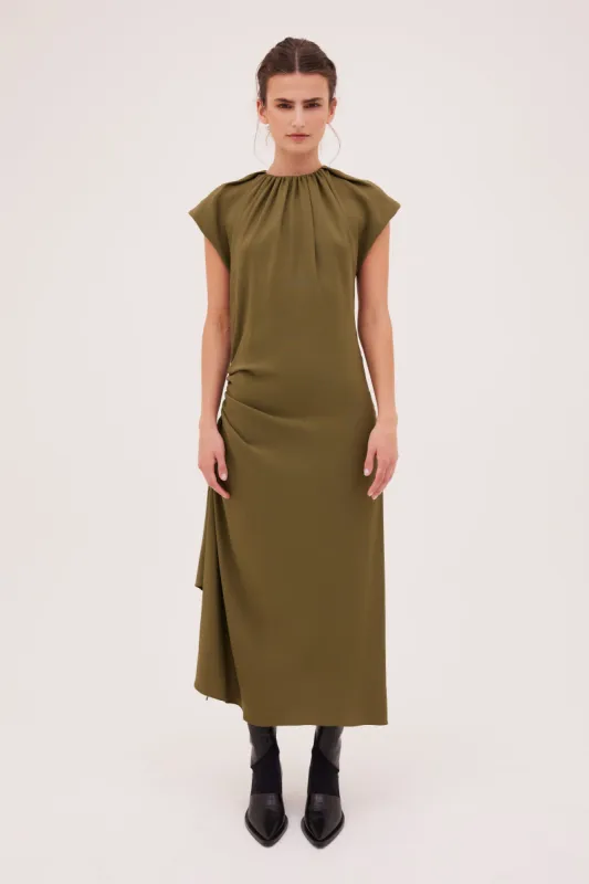 OLIVE CREPE SATIN CROSBY DRESS sold by Bianca Spender