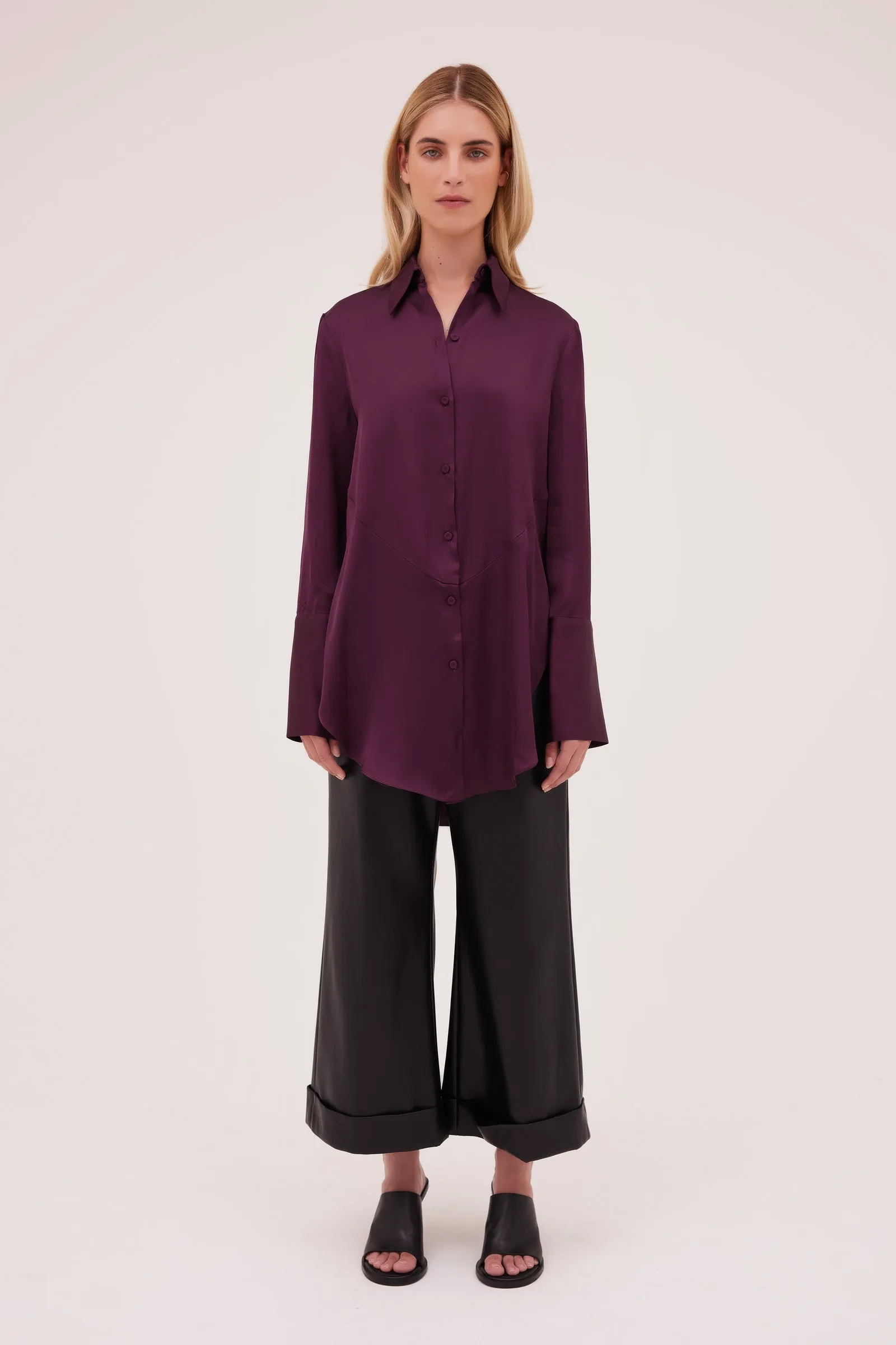 AUBERGINE SATIN BOND SHIRT sold by Bianca Spender