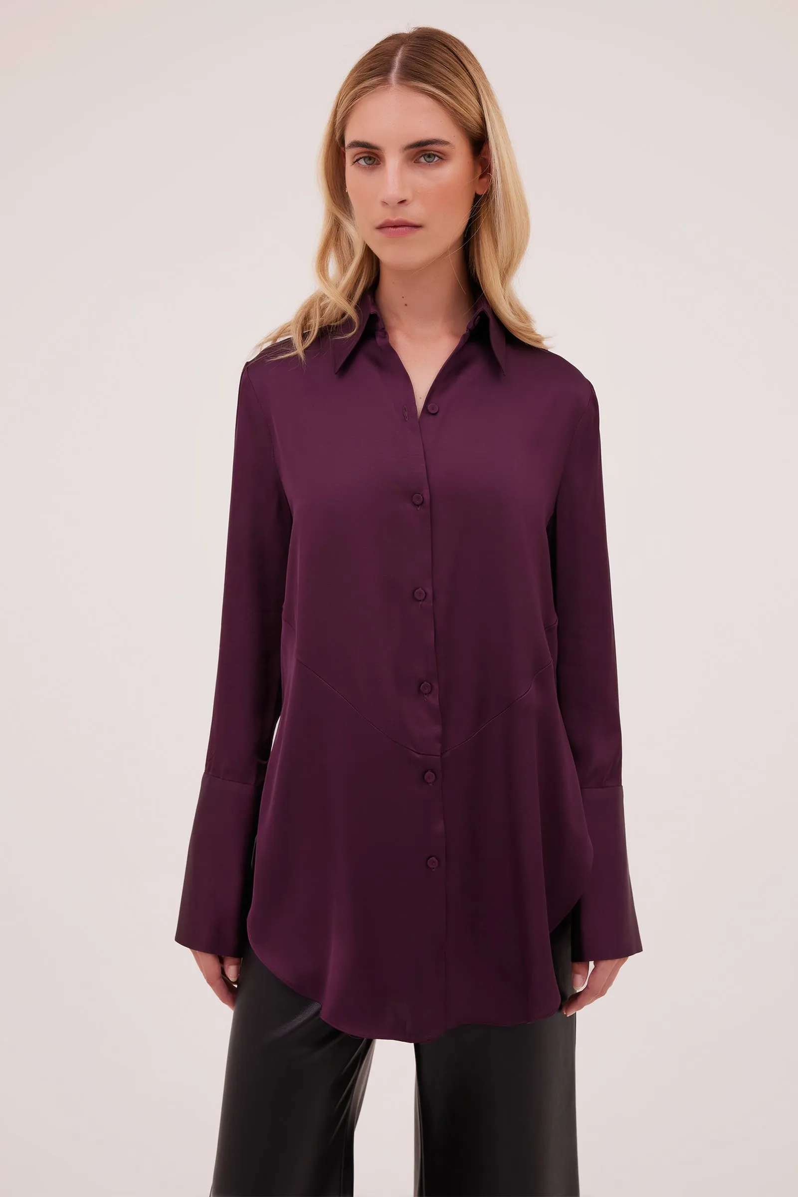 AUBERGINE SATIN BOND SHIRT sold by Bianca Spender product image thumbnail 4