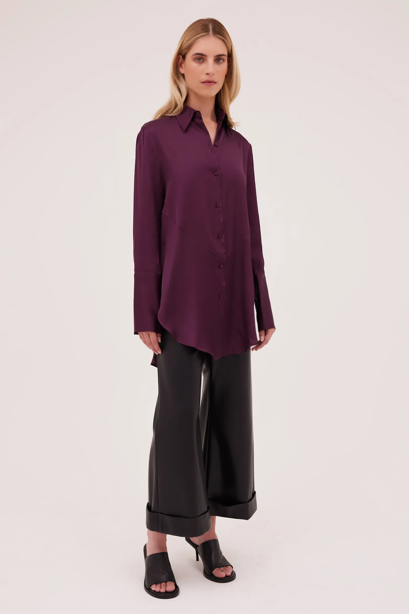 AUBERGINE SATIN BOND SHIRT sold by Bianca Spender product image thumbnail 5