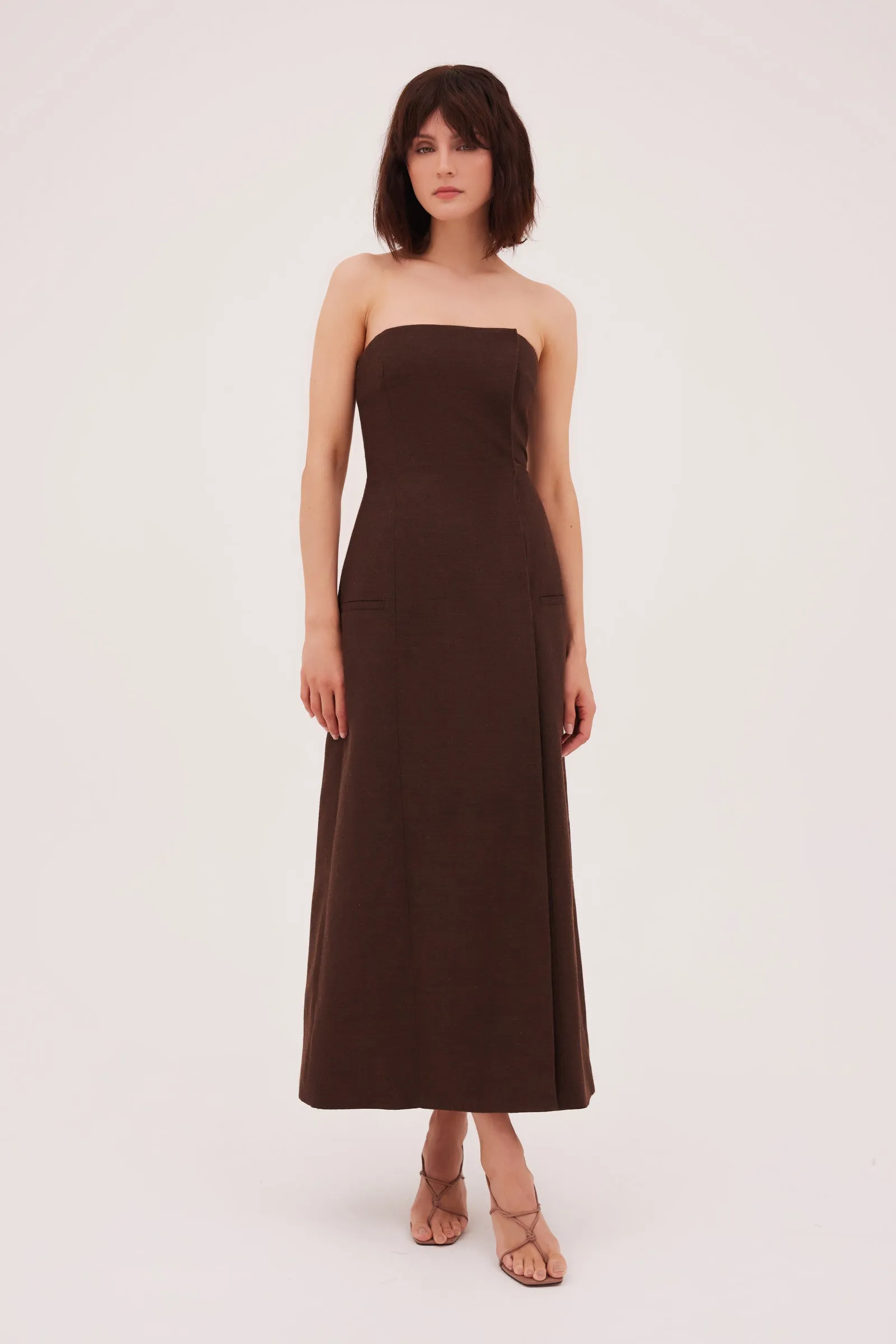 CHOCOLATE LINEN SUITING RUNWAY DRESS sold by Bianca Spender product image thumbnail 2