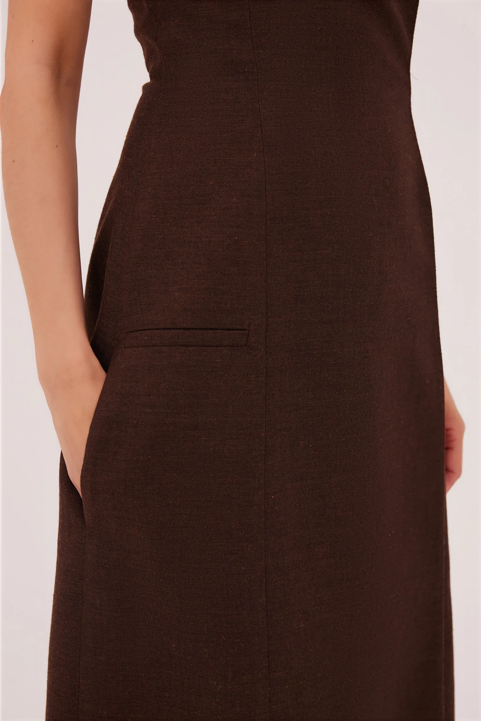 CHOCOLATE LINEN SUITING RUNWAY DRESS sold by Bianca Spender product image thumbnail 5