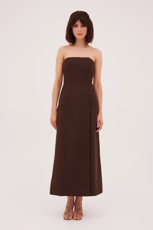 CHOCOLATE LINEN SUITING RUNWAY DRESS sold by Bianca Spender