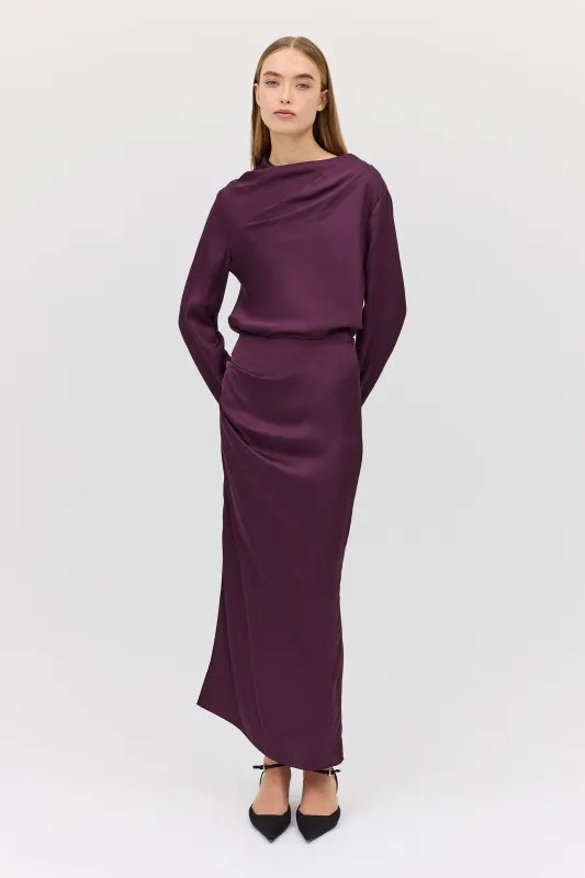 AUBERGINE SATIN AMITY SKIRT sold by Bianca Spender