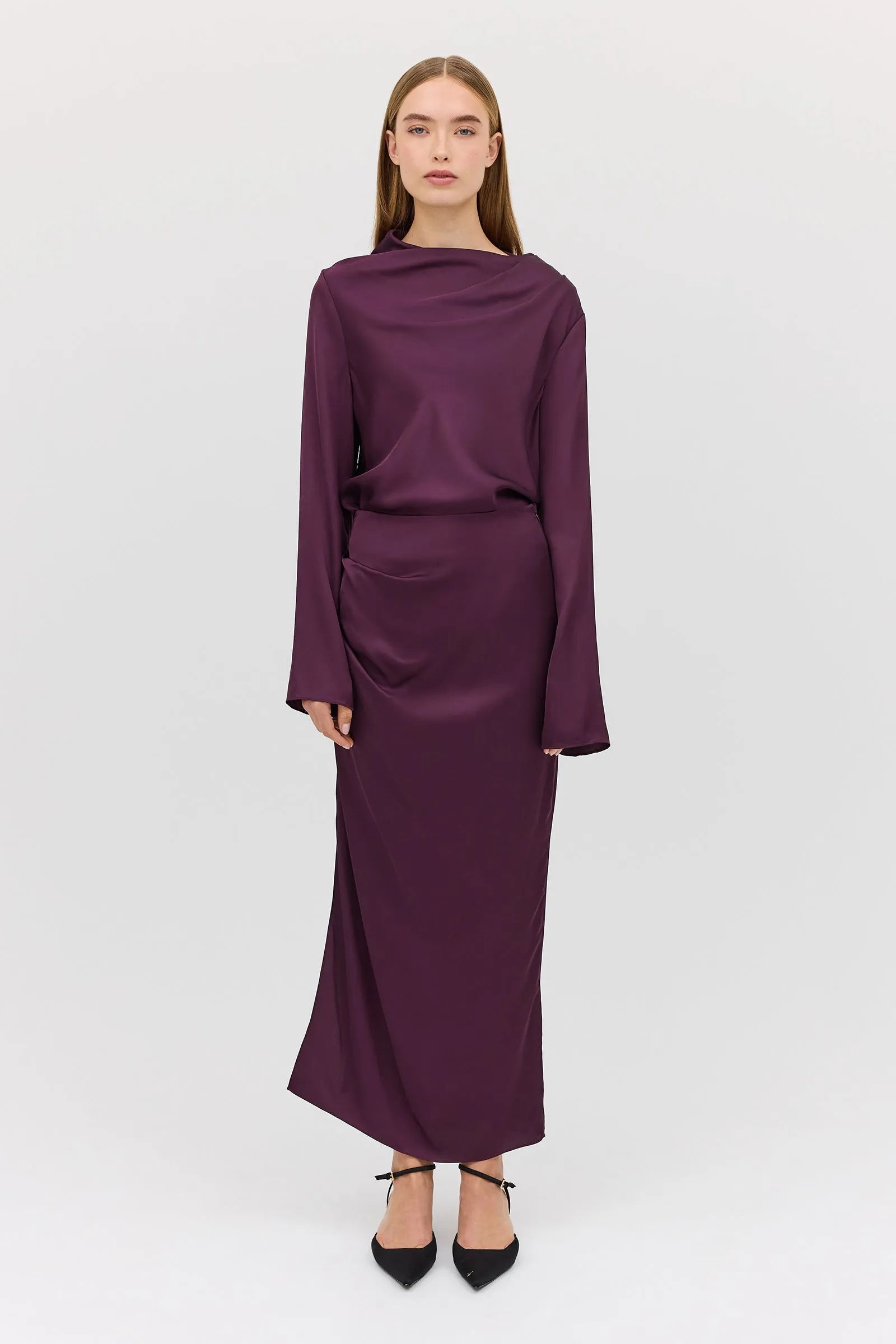 AUBERGINE SATIN AMITY SKIRT sold by Bianca Spender product image thumbnail 3