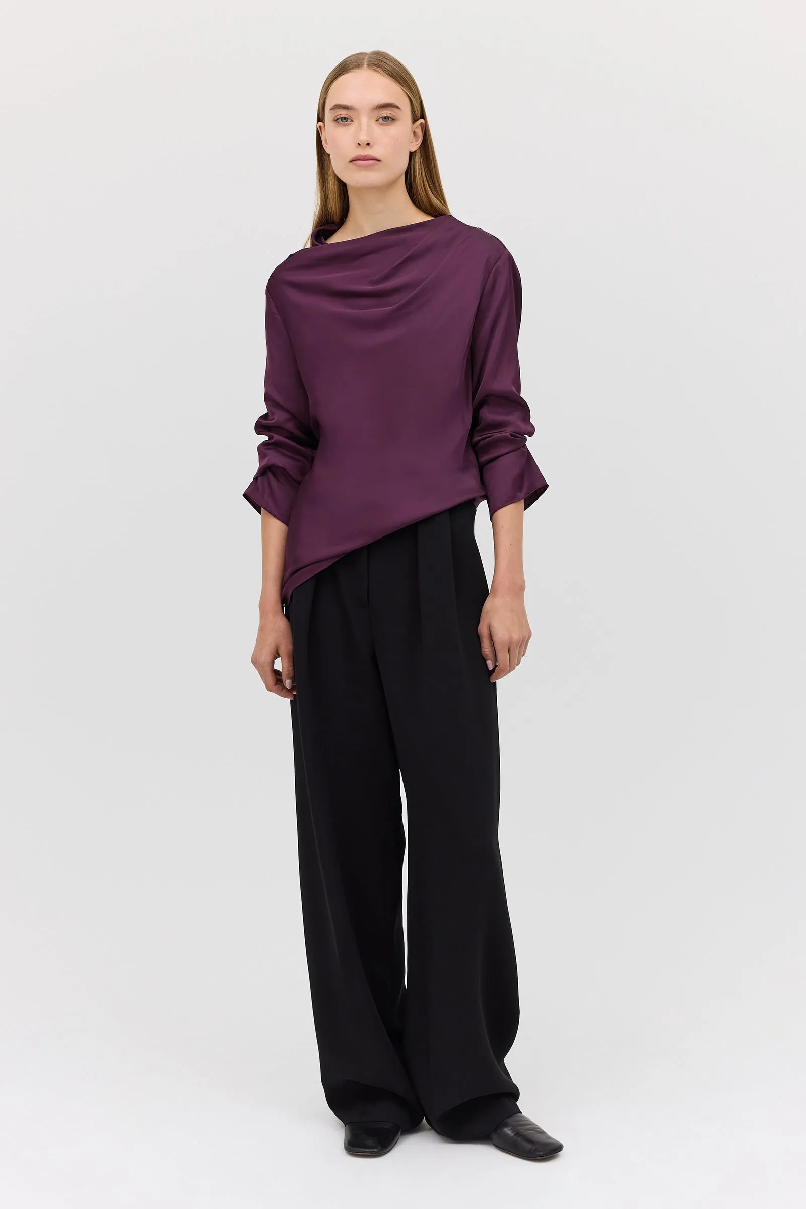 AUBERGINE SATIN CEZANNE LONG SLEEVE TOP sold by Bianca Spender product image thumbnail 4