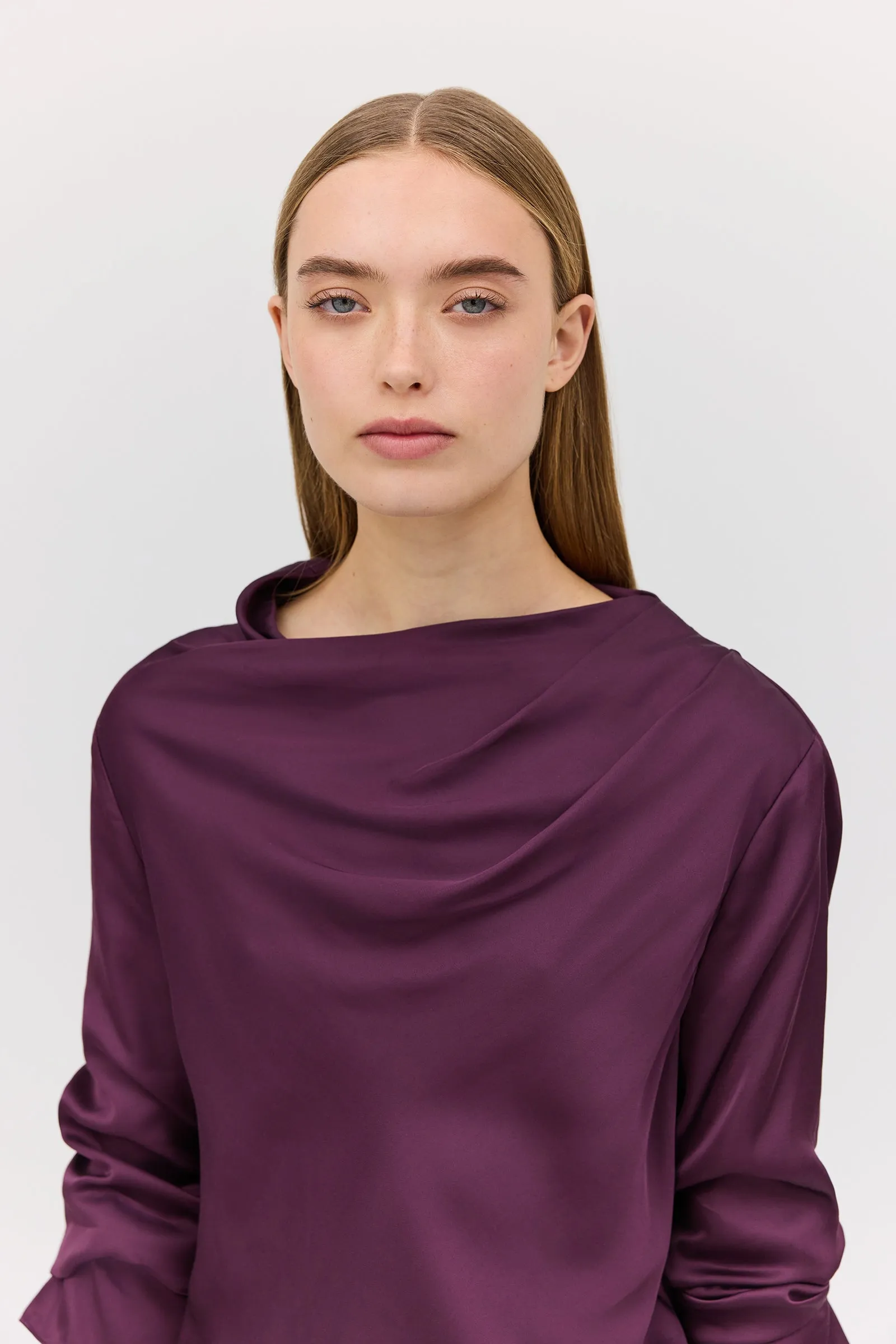 AUBERGINE SATIN CEZANNE LONG SLEEVE TOP sold by Bianca Spender product image thumbnail 2