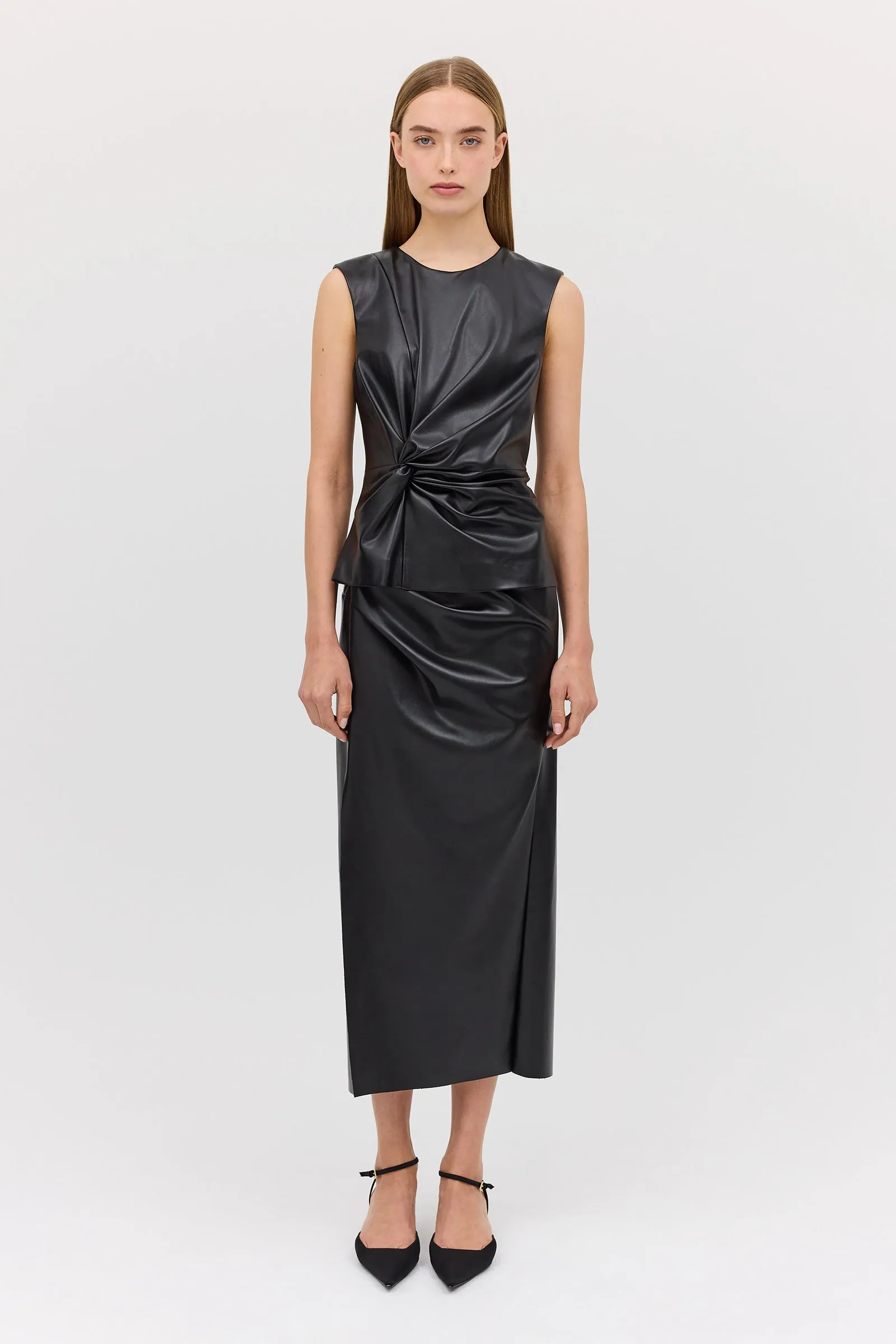 BLACK LEATHERETTE CARESS SKIRT sold by Bianca Spender