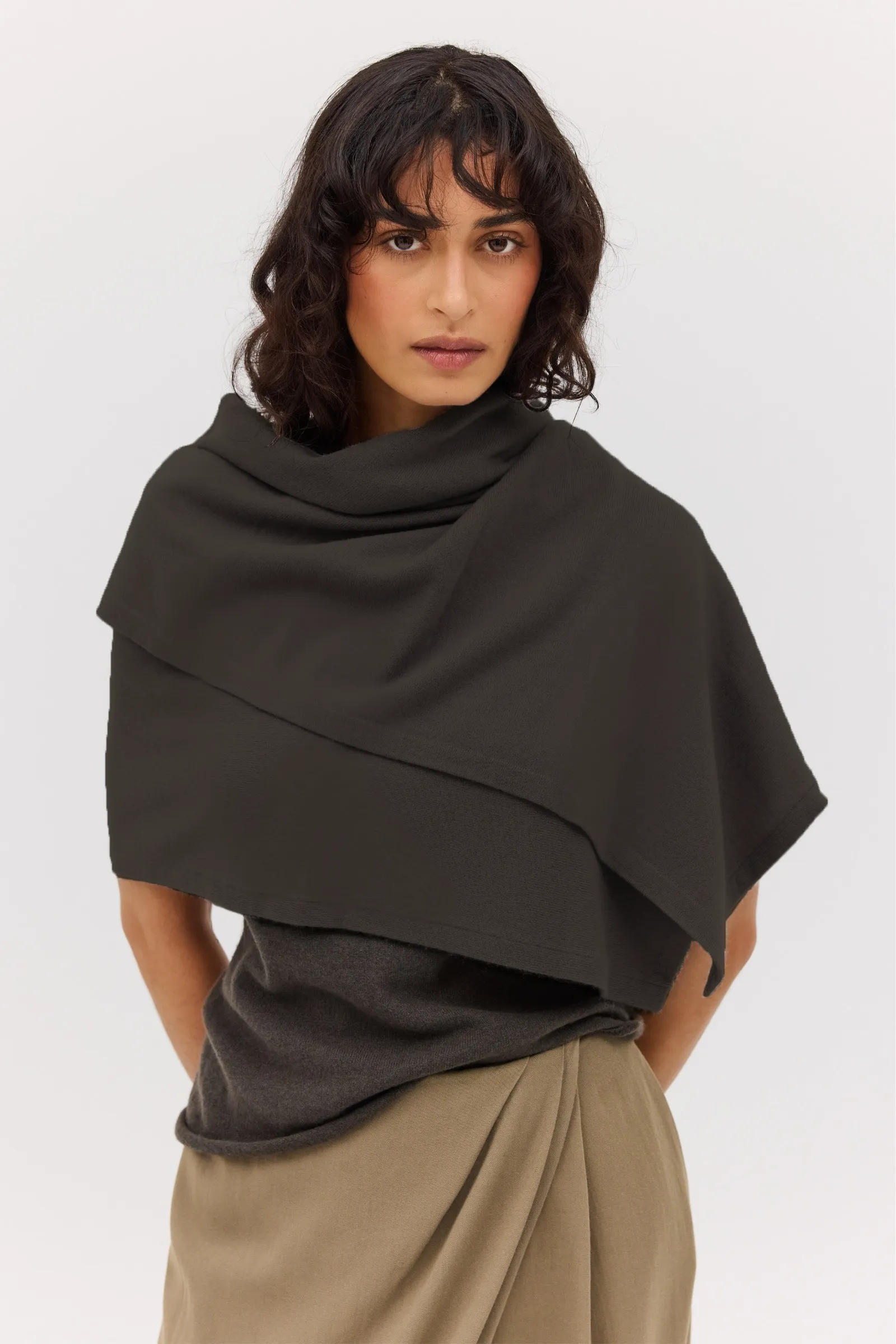 LIQUORICE CASHMERE TRANQUIL KNIT CAPE sold by Bianca Spender