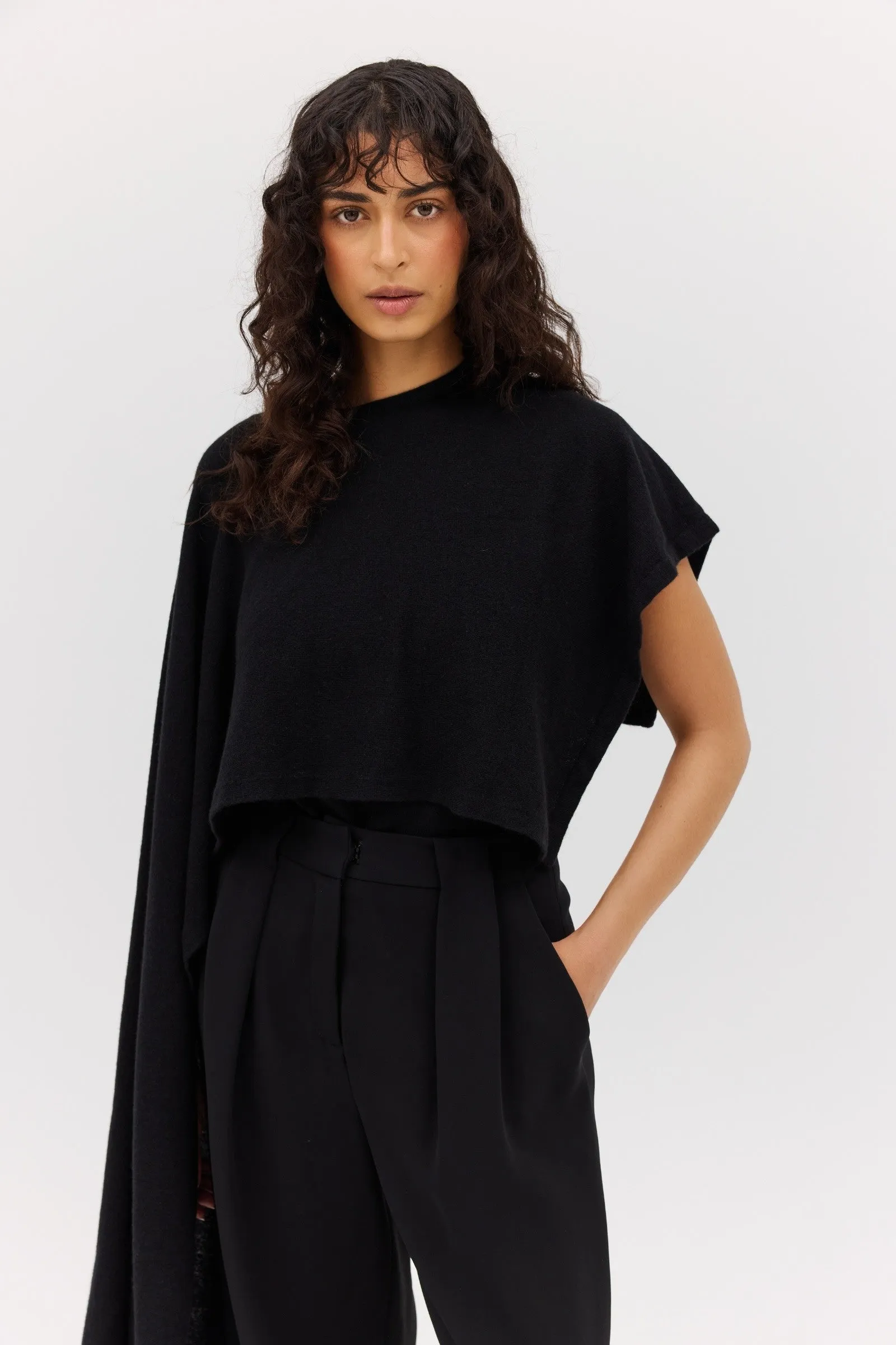 BLACK CASHMERE TRANQUIL KNIT CAPE sold by Bianca Spender