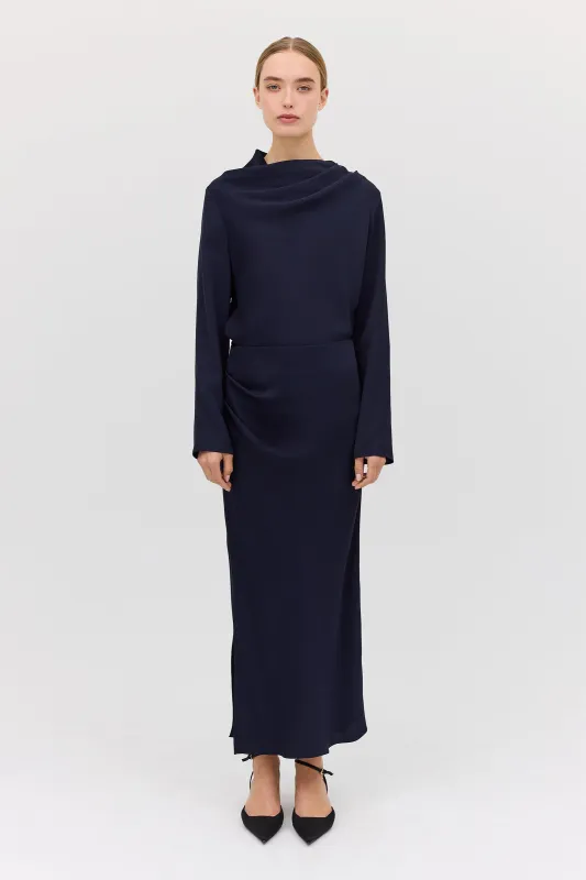 NAVY SATIN CREPE AMITY SKIRT sold by Bianca Spender