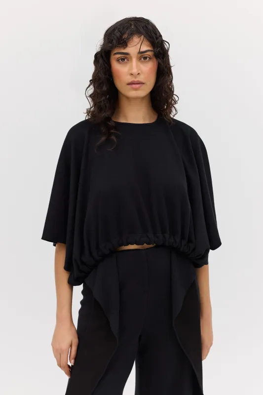 BLACK WOOL JERSEY ENVELOP TOP sold by Bianca Spender
